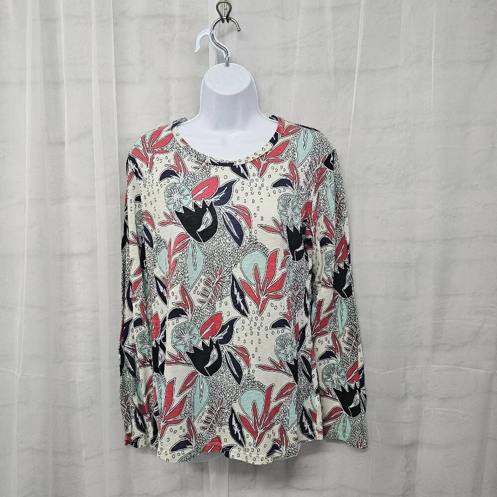 Stateside Blue Red Long Sleeve Tee Shirt Floral Artsy Boho XL - Picture 1 of 10